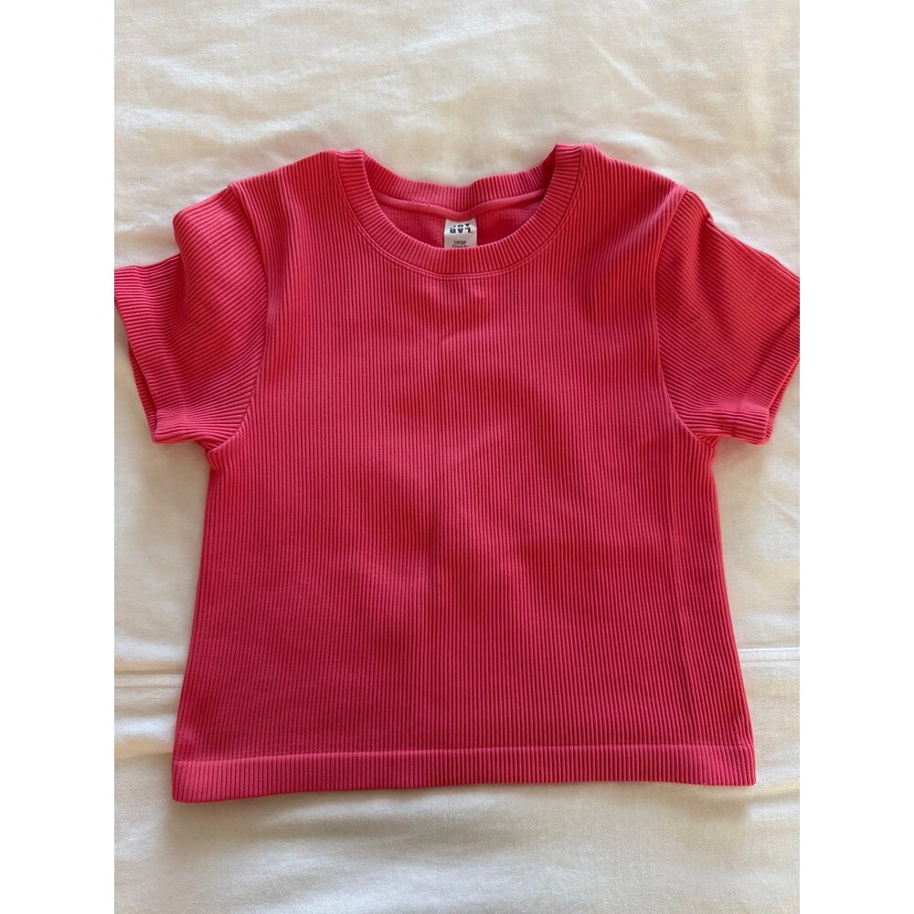 JoyLab Ribbed Short Sleeve Top Coral Pink Women’s Large